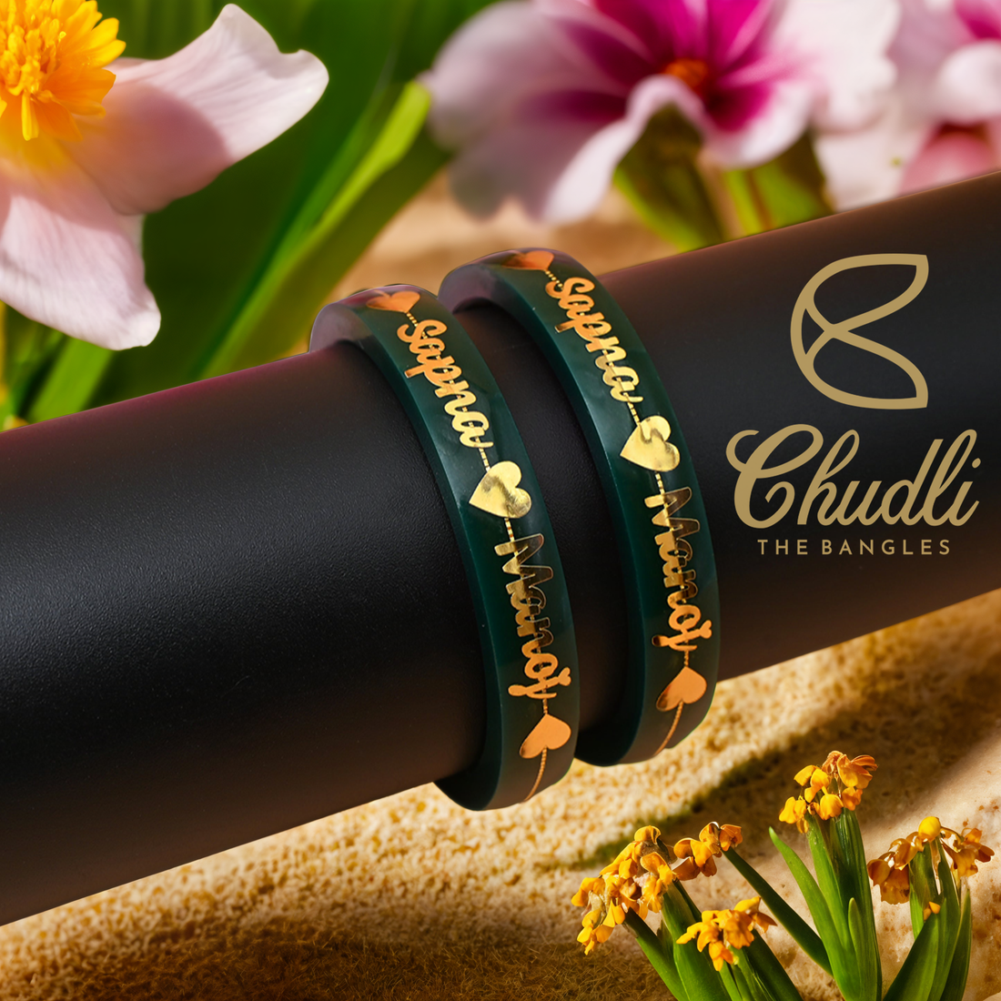 Pack Of 2 18 Carats Gold Bangles For Women - Custom Bangles Green